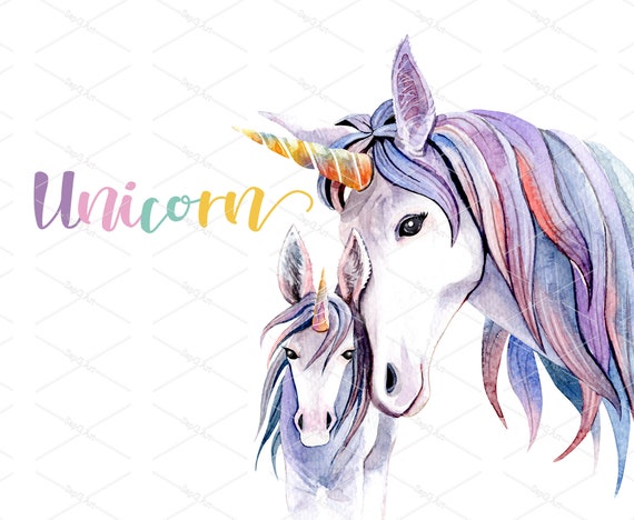 Aquarelle Licorne Aquarelle Maman Licorne Et Dessin De Bebe Etsy