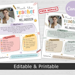 Plantilla Boho editable de Meet The Teacher Plantilla editable de Canva del paquete de maestros para maestros Carta de regreso a la escuela para estudiantes/padres