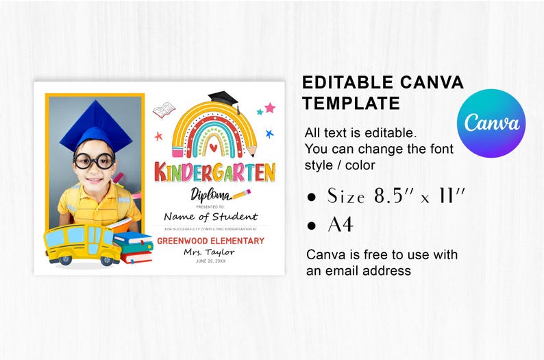 Editable Kindergarten Diploma With Photo Kindergarten Diploma ...