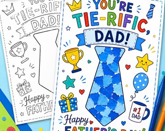 Father's Day Torn Paper Tie Craft, You're Tie-rific Dad, Color Cut Paste Activity, Preschool Kindergarten Printable, Printable Gift for Kids
