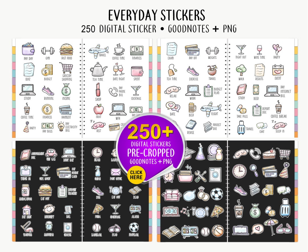Everyday Life Digital Stickers, Cute Icons Digital Stickers, Watercolor ...