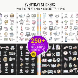 Everyday Life Digital Stickers, Cute Icons Digital Stickers, Watercolor sticker, Pre Cropped for Goodnotes, Goodnotes Stickers, PNG Stickers