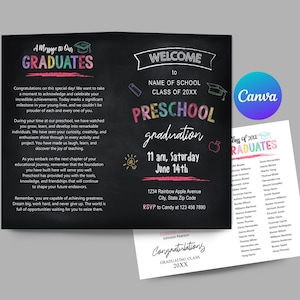 Preschool Graduation, Editable Preschool Graduation Program, Preschool Grad, Preschool Graduation Ceremony, Canva Template, DIY Editable