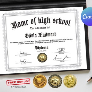 Diploma universitario falso con sello de oro Diploma GED imprimible Escuela secundaria, Certificado de graduación editable, Plantilla de réplica del diploma universitario