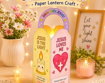 Shine with Jesus Paper Lantern Craft for Kids, Bible Coloring Activity, Christian Craft Printable, Sunday School, Homeschool, Paper Lantern