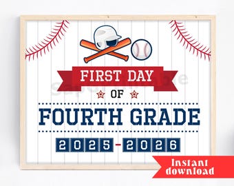 First day of Fourth Grade, Baseball First Day of 4th Grade Sign, Baseball Back to School Sign, Photo Prop Printable, Instant download, 2025