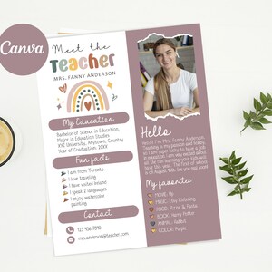 Decoración de plantas bohemias modernas editables Plantilla de Meet The Teacher Paquete de maestros editable Plantilla Canva Carta de regreso a la escuela Edición del boletín