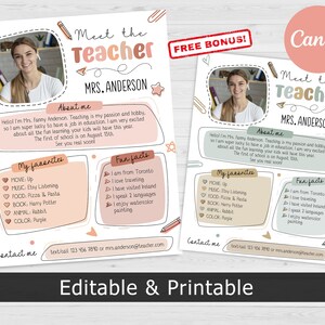 Plantilla editable de Meet The Teacher en oro rosa, paquete de profesor editable, plantilla Canva, carta de regreso a la escuela, edición de boletín informativo de clase