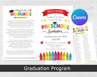 Preschool Graduation, Editable Preschool Graduation Program, Preschool Grad, Preschool Graduation Ceremony, Canva Template, DIY Editable