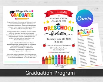 Preschool Graduation, Editable Preschool Graduation Program, Preschool Grad, Preschool Graduation Ceremony, Canva Template, DIY Editable