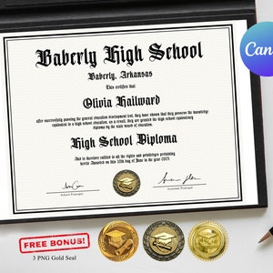 Homeschool-Diplom mit Gold-Siegel-Vorlage in Canva, College-Diplom, Abitur-Zertifikatsvorlage, bearbeitbarer Sofort-Download