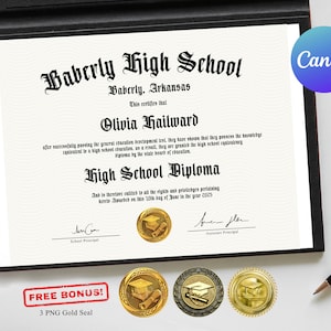 Exclusive GED Diploma with Gold Seal Fully Editable Template in Canva, College Diploma, Home School Diploma, Printable High School Diploma