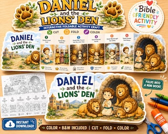 Daniel and the Lions Den Craft Printable for Kids, Bible Story Activity, Sunday School, VBS Craft, Homeschool, folding surprise craft