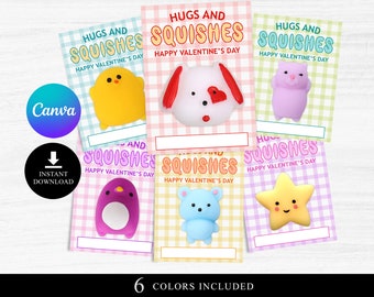 Classroom Squish Valentine Cards Gift Tag Kids, School Valentines, Squishy Valentine Cards, Squishy Toy, SET of 6 INSTANT DOWNLOAD