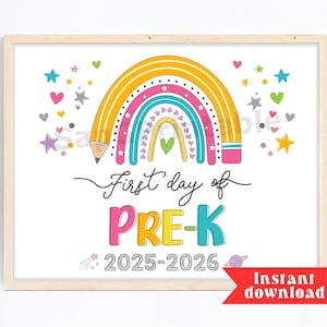 First day of PreK Rainbow Sign, Rainbow First Day of PreK Sign, Printable Pre-K Grade, Photo Prop Back to School Sign 2025-2026