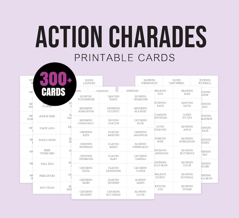 300 Printable Charades, Group Games, Action Charades for Family, Kids ...