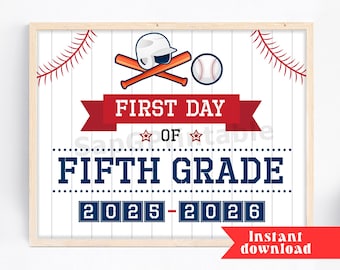 First day of Fifth Grade, Baseball First Day of 5th Grade Sign, Baseball Back to School Sign, Photo Prop Printable, Instant download, 2025