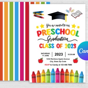 Preschool Graduation Bundle, Graduation Invitation, Graduation Program, Electronic Template, Preschool Diploma, Handprint art, Canva