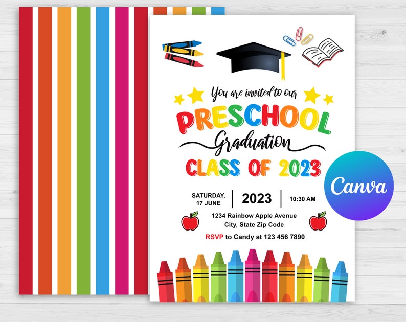 Preschool Graduation Bundle, Graduation Invitation, Graduation Program, Electronic Template, Preschool Diploma, Handprint art, Canva