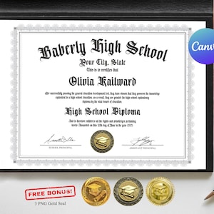 Homeschool-Diplom mit Gold-Siegel-Vorlage in Canva, College-Diplom, Abitur-Zertifikatsvorlage, bearbeitbarer Sofort-Download