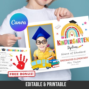 Bearbeitbares Kindergarten-Diplom mit Foto-Kindergarten-Diplom Kindergarten-Zertifikat, Lehrerressourcen, anpassbare Zertifikatsvorlage