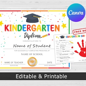 Kindergarten-Abschlusszertifikat, Kindergarten-Diplom, Kindergarten-Zertifikat, Lehrerressourcen, anpassbare Zertifikatsvorlage