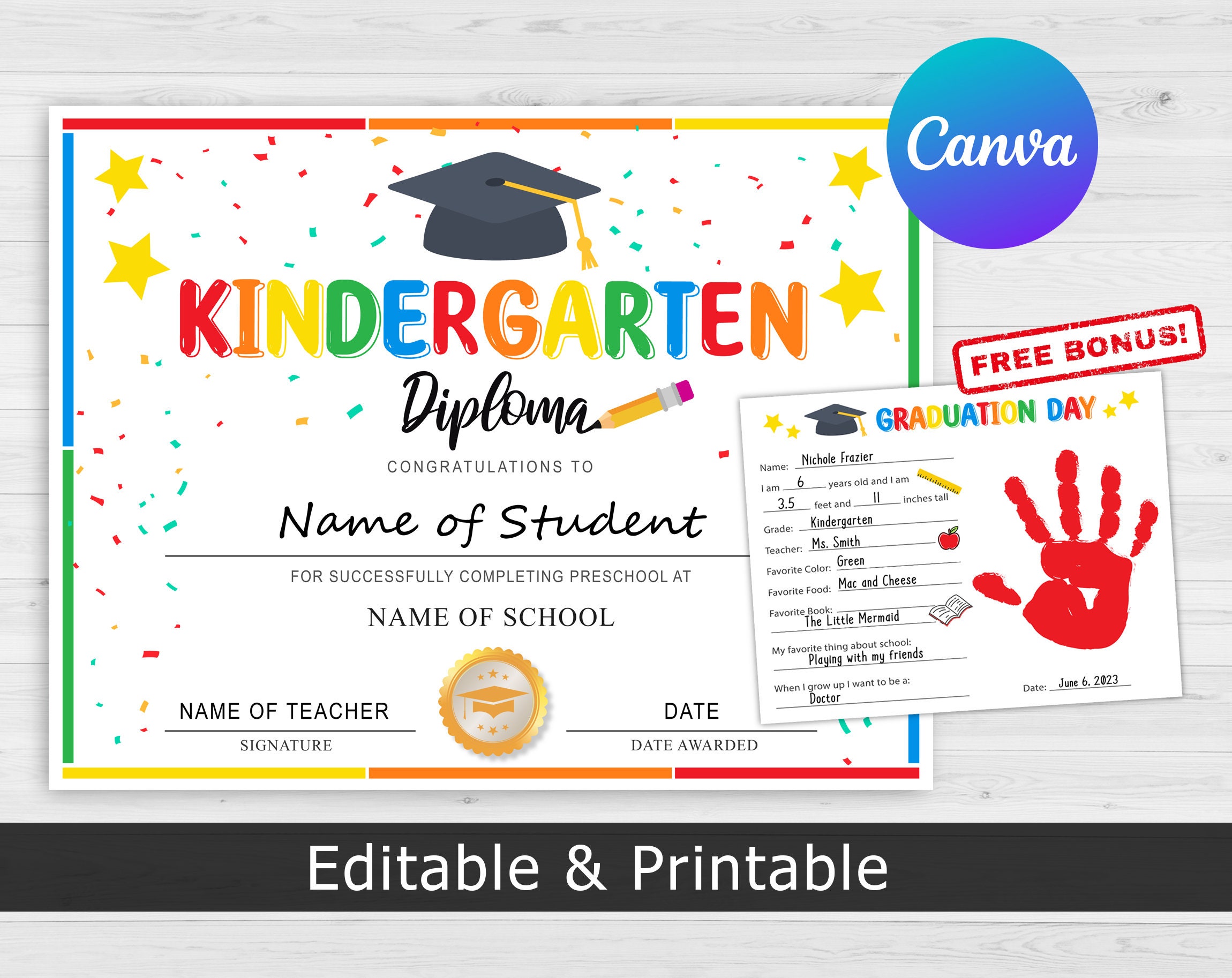 Kindergarten Graduation Certificate, Kindergarten Diploma, Kindergarten Kindergarten Graduation Certificate, Kindergarten Diploma, Kindergarten