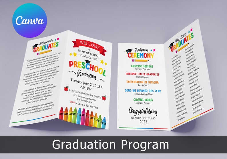 Preschool Graduation Bundle, Graduation Invitation, Graduation Program, Electronic Template, Preschool Diploma, Handprint art, Canva