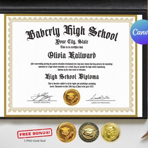 Diploma GED exclusivo con sello de oro Plantilla totalmente editable en Canva, Diploma universitario, Diploma de escuela en casa, Diploma de escuela secundaria imprimible