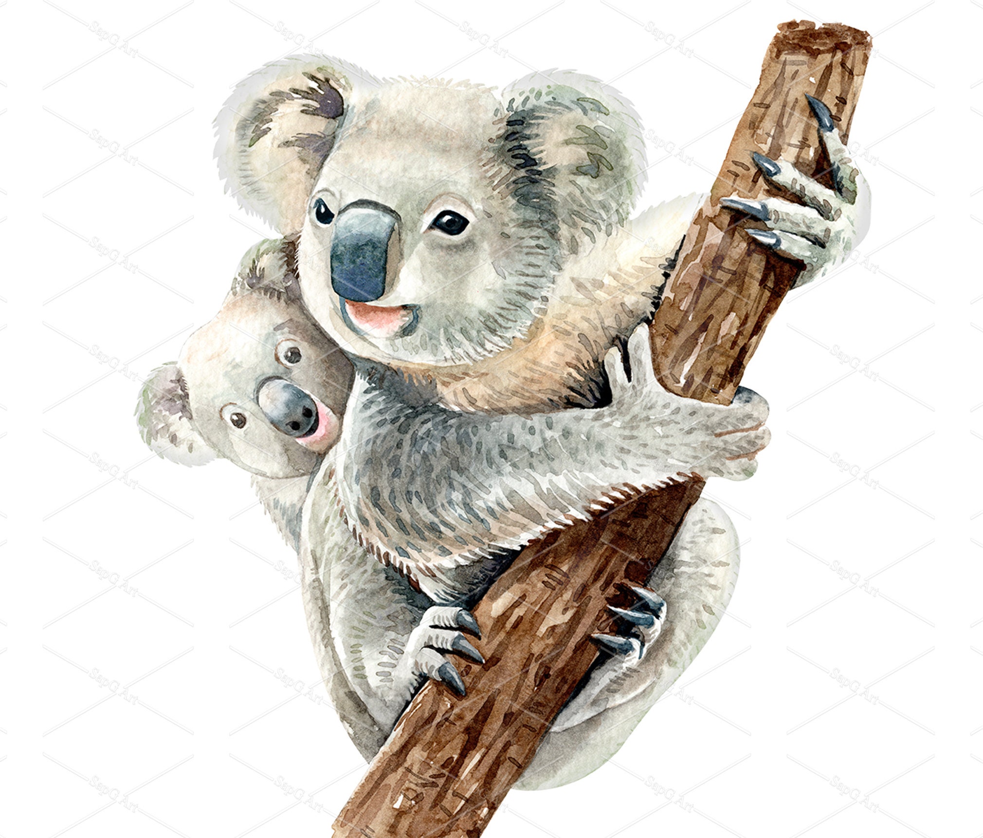 Watercolor Koala and Baby. Watercolor Hand Drawn Drawing, Mother's Day,  Koala Animal Paint, Baby Shower, Digital Download, Clip Art -  Australia