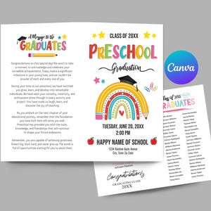 Preschool Graduation, Editable Preschool Graduation Program, Preschool Grad, Preschool Graduation Ceremony, Canva Template, DIY Editable