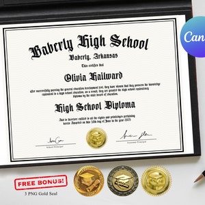 Exclusive GED Diploma with Gold Seal Fully Editable Template in Canva, College Diploma, Home School Diploma, Printable High School Diploma
