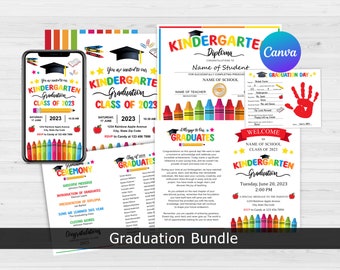 Kindergarten Graduation Bundle, Graduation Invitation, Graduation Program, Electronic Template, Kindergarten Diploma, Handprint art, Canva