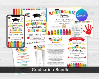 Kindergarten Graduation Bundle, Graduation Invitation, Graduation Program, Electronic Template, Kindergarten Diploma, Handprint art, Canva