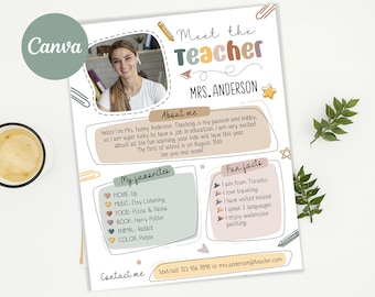 Editable Meet The Teacher Editable Boho Template Teacher Canva Template Back to School Letter for Students/Parents Note Welcome Letter