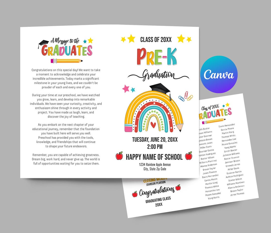 Pre-k Graduation, Editable Prek Graduation Program, Pre-k Graduation ...