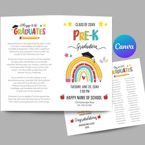 Pre-K Graduation, Editable PreK Graduation Program, Pre-K Graduation, PreK Graduation Ceremony, CANVA, DIY Editable, Digital Download