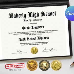 Homeschool-Diplom mit Gold-Siegel-Vorlage in Canva, College-Diplom, Abitur-Zertifikatsvorlage, bearbeitbarer Sofort-Download