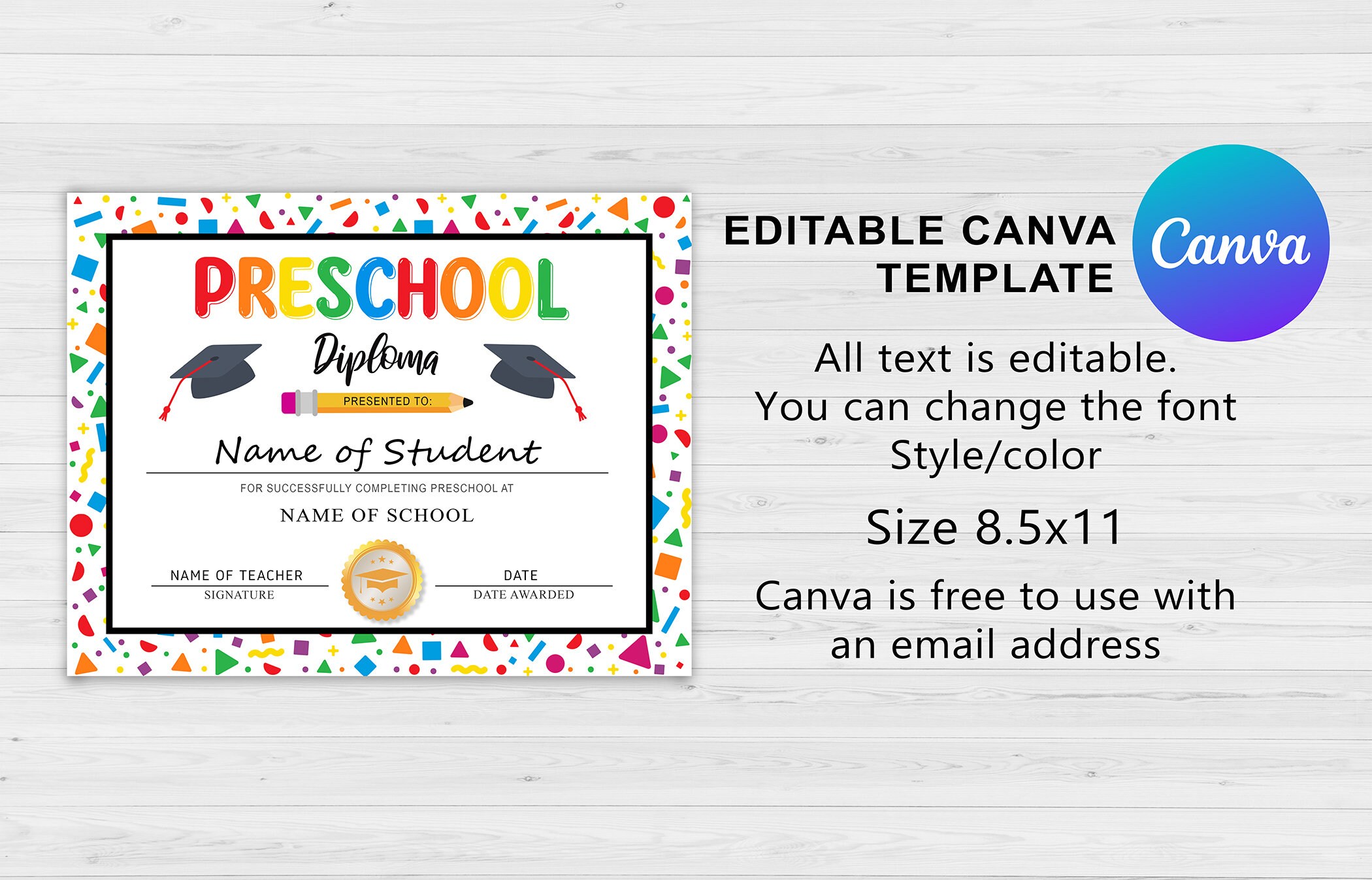 Preschool Graduation Certificate, Preschool Diploma, Preschool