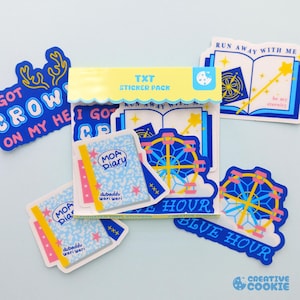 Pacote de adesivos de vinil TXT | Diário MOA Blue Hour Crown Runaway | Diário K-Pop Bujo Deco