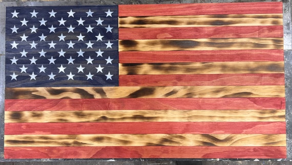 Wooden American Flag / Red Burn Blue