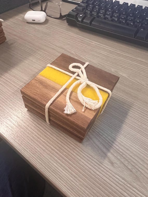wood and epoxy coasters, set of 4 . Yellow epoxy