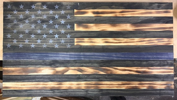 Wooden American Flag / Blue Line Flag / Police / 37inch