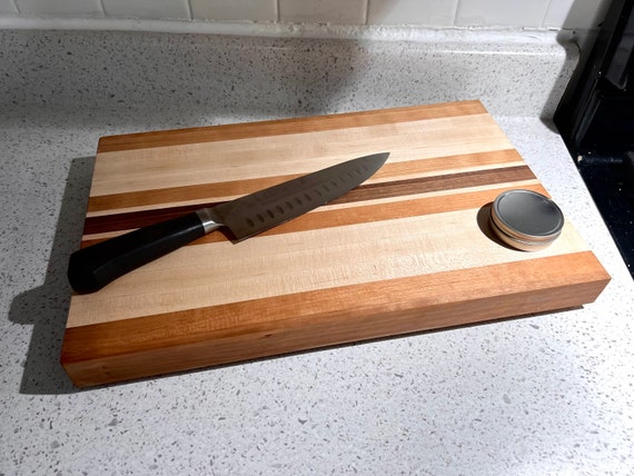 The Hamilton Cutting board, maple, cherry, and walnut edge grain 18x11.25 realtor 10 pack