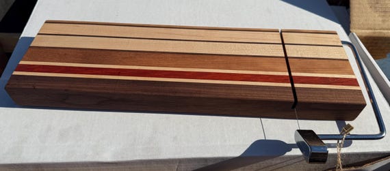 Maple Cherry Walnut Padauk Cheese Slicer w/ Silver hardware, Charcuterie Cheese slicer, Long Board