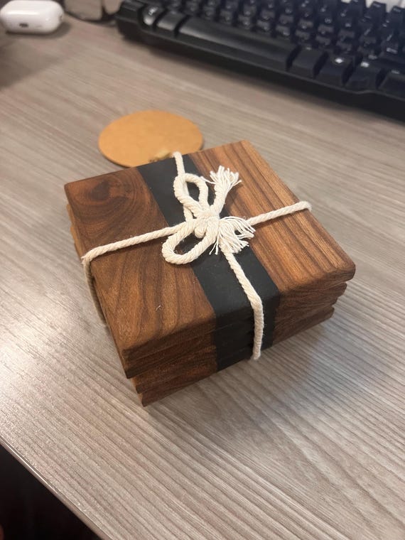 wood and epoxy coasters, set of 4 . Black epoxy