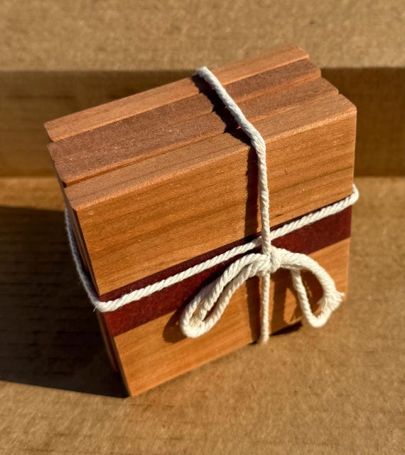 wood and epoxy coasters, set of 4 . Dark Red epoxy river