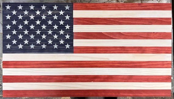 Wooden American Flag / Red White Blue / 37inch