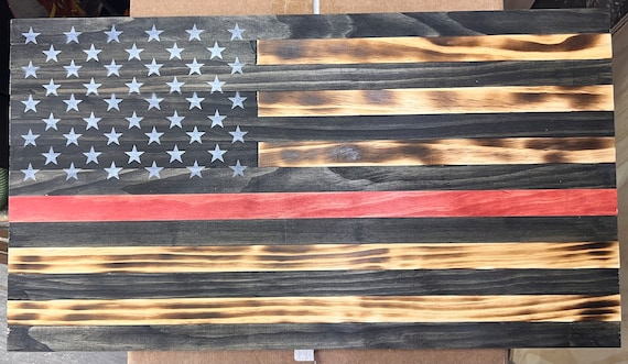 Wooden American Flag / Red Line Flag / Firefighter / 37inch