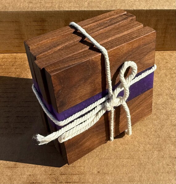 wood and epoxy coasters, set of 4 . Purple epoxy river